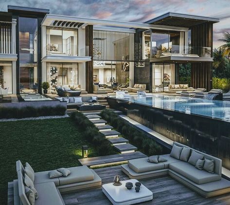 Modern Mansion Front Yard, Luxury Houses Mansions, Luxury Modern Homes, Modern Villa Design, Dream Life House, Casas The Sims 4, Architectural Design House Plans, House Arch Design, Modern Exterior House Designs