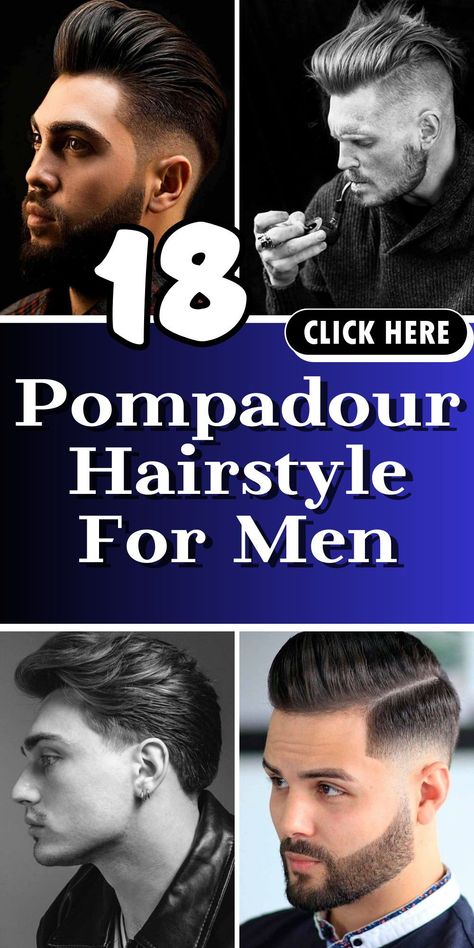 Redefine your style with the pompadour reimagined for 2024. Find men's haircut inspirations that blend tradition with trendsetting designs Men’s Pompadour Haircut, Pomadore Hair Men, Pompadore Haircut Men, High Fade Pompadour, Messy Pompadour, Mens Haircuts Straight Hair, Pompadour Haircut, Pompadour Men, Pompadour Fade