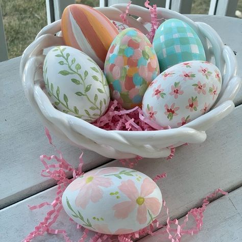 Hand Painted Wood Heirloom Easter Eggs - set of 6 Easter Decorating, Egg Painting, Rainbow Stickers, Hand Painted Wood, Painted Wood, Sticker Shop, Painting Projects, Easter Baskets, Hostess Gifts