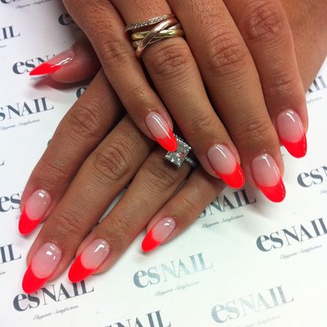 Neon Nails #esnail_la Red Orange Nails, Disco Nails, Es Nails, Spring Break Nails, Red French, Broken Nails, Japanese Nail Art, Neon Red, Nail Candy