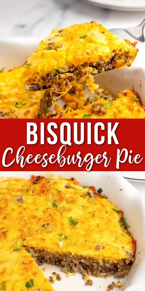 Bisquick Cheeseburger Pie is always a winning dinner! Also known as Impossible Cheeseburger Pie, it’s everything you love in a burger, but baked into a pie dish! Impossible Hamburger Pie, Easy Cheeseburger Pie Bisquick, Impossible Hamburger Pie Bisquick, Bisquick Beef Pot Pie, Impossible Bisquick Pies, Not So Impossible Cheeseburger Pie, Impossible Cheeseburger Pie No Bisquick, Hamburger Bisquick Casserole, Bisquick Cheeseburger Pie Recipes