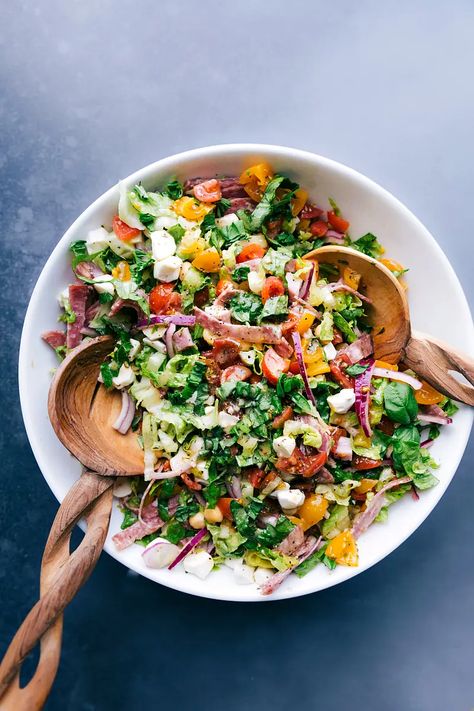 Italian Chopped Salad (CPK Copycat) | Chelsea's Messy Apron Chopped Salad Dressing, Creamy Cilantro Dressing, Chopped Salad Recipe, Sauteed Chicken Breast, Chelsea's Messy Apron, California Pizza Kitchen, Chopped Salad Recipes, Italian Chopped Salad, Bbq Chicken Salad