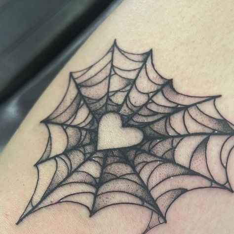 Spider Web Tattoo On Knee, Elbow Tattoo Web, Goth Heart Tattoo, Elbow Spider Web Tattoo, Spiderweb Tattoo Design, Heart Cobweb, Spider Web Heart Tattoo, Spiderweb Knee Tattoo, Cobweb Tattoo