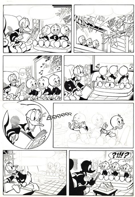 DONALD DUCK ORIGINAL COMIC INKED PAGE BY PEPE FERRE / DONALD DUCK MAGAZINE ART. Comic Art Study Layout, Donald Duck Comic, Cartoons Magazine, Disney Vintage, Art Comic, Art Gallery Room, Language Teaching, Gallery Room, Comic Page