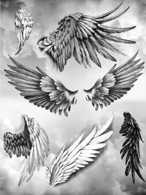 Realistic Wings Tattoo, Tattoo Angel Wings, Realistic Wings, Angel Wings Png, Angel Sketch, Angel Wings Drawing, Tattoo Angel, Side Neck Tattoo, Realism Tattoos