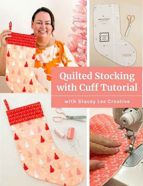 Quilted Christmas Stocking Tutorial with Free Template! - How To Sew Christmas Stocking, Large Stocking Pattern Free Templates, Stocking Sewing Pattern Free, Quilted Stocking Pattern, Sew Christmas Stocking, Quilted Christmas Stockings Ideas, Sewing Christmas Projects, Diy Quilted Christmas Stocking, Quilted Christmas Stocking Pattern