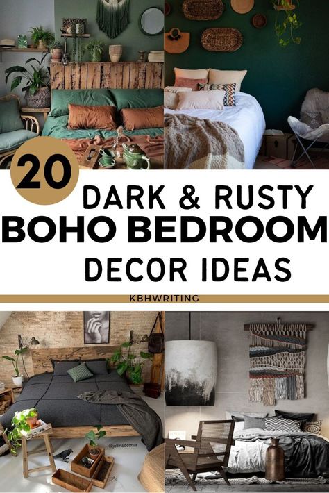 20 Dark & Rusty Boho Bedroom Decor Ideas Woodsy Bedroom, Rustic Boho Bedroom, Southwest Bedroom, Dark Boho Bedroom, Girls Boho Bedroom, Moody Atmosphere, Character Creating, Boho Bedroom Decor Ideas, Bohemian Decor Inspiration