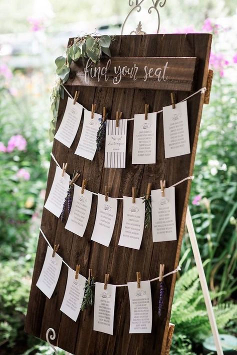 find-your-seat-chart-pins-paper-wooden-block-ceiling-hanging-decor Table Seating Chart, Reception Seating, Seating Plan Wedding, Seating Plan, Seating Chart Wedding, Wedding Seating, Seating Chart, Seating Charts, Trendy Wedding