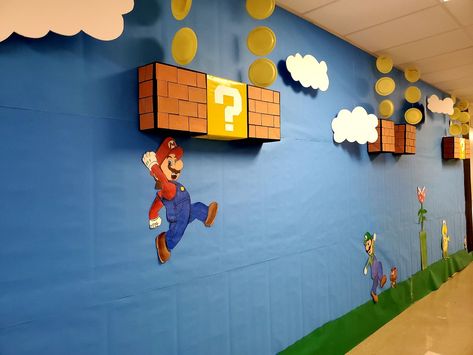 Super Mario Stage Design, Mario Cart Office Decorations, Super Mario Dramatic Play, Mario Door Decorations Classroom, Princess Peach Bulletin Board, Ball And Jacks, Mario Bros School Theme, Mario Kart Door Decorations, Mario Bros Themed Classroom