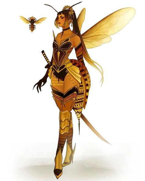 Hannah Alexander Artwork, Hannah Alexander, Queen Bees Art, Bee Fashion, Insect Design, Bee Costume, Bee Inspired, Monster Concept Art, Bee Art