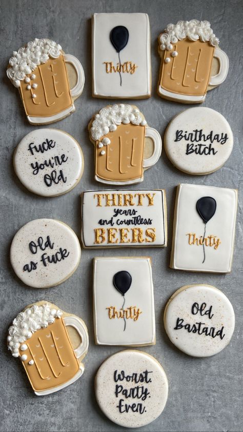 60th Cookies Birthday For Men, Thirsty 30 Party Ideas For Men, 30th Bday Cookies For Men, 30th Cookies For Men, Guy 30th Birthday Ideas Decor, 30th Birthday Cookies Men, Talk Thirty To Me Birthday Theme For Men, Cookies For Men Birthday, 30 Birthday Food Ideas