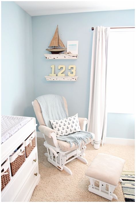 Sailboat Nursery, Baby Blue Nursery, Blue Nursery Boy, Baby Boy Room, Nautical Nursery Decor, Baby And Mom, Nursery Room Design, Baby Boy Room Nursery, Nursery Room Inspiration