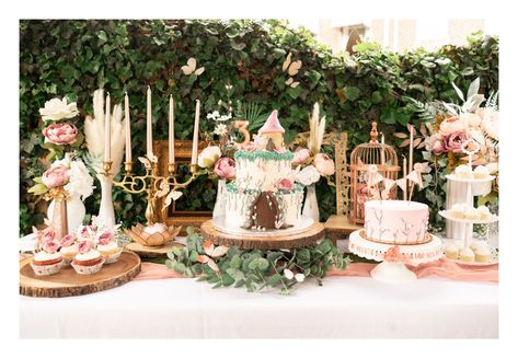 Magical Garden Birthday Theme, Fairy Birthday Cake Table, Fairy Birthday Dessert Table, Fairy Dessert Table, Kids Birthday Theme Ideas, Garden Dessert Table, Woodland Fairy Theme, Ethereal Party, Enchanted Fairy Birthday Party