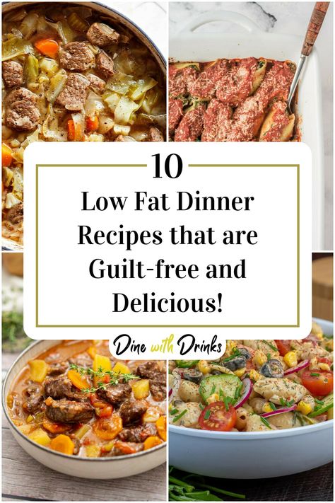 Collage of 4 low fat dinner recipes. Gallbladder Dinner Recipes, Dinner Recipes For Gallbladder Issues, Low Fat Dinner Recipes For Family, Gallbladder Safe Meals, Fat Free Meals For Gallbladder, Fat Free Dinner Recipes, Low Fat Foods List Gallbladder, Low Fat Recipes For Gallbladder Removal, Recipes For Gallbladder Issues