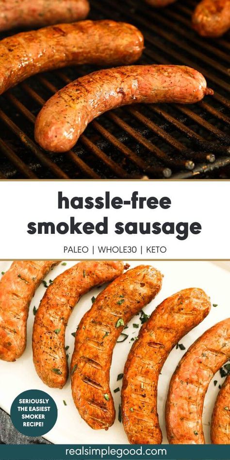 Breakfast On Smoker, Sausage On The Smoker, Smoked Sausage Links Recipes, Sausage Smoker Recipes, Grilled Smoked Sausage Recipes, Sausage In Smoker, Smoked Italian Sausage, Traeger Ideas, Pit Boss Pellet Grill Recipes