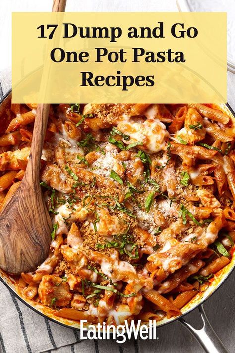 These genius one-pot pasta recipes have all the comfort of a slow-simmered pasta dish, but they require a fraction of the effort. Combine your raw ingredients—pasta, protein, vegetables and seasonings—in the same pot and add just enough water to cook the pasta. The starch that usually cooks off into your pasta water stays in the pot and mingles with the seasonings to create a delectably creamy sauce.#pastarecipes #weeknightdinners #weeknightdinnerrecipes #weeknightdinnerideas #comfortfood One Dish Pasta Meals, Cook Pasta In Sauce One Pot, Meals With Pasta Sauce, Best One Pot Pasta Recipes, One Pot Pasta Healthy, 10 Minute Pasta Recipes, One Pot Protein Pasta, Slow Cook Pasta Recipes, Healthy Pasta Sauces Recipes