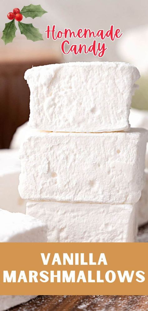 Once you make homemade marshmallows, there's no turning back. These are fabulous, vanilla-flavored soft, fluffy, bouncy pillows that are not hard to make if you organize your ingredients and space beforehand. They can be stored for a month. Best Homemade Marshmallows, Home Made Marshmallows Recipe, Marshmallow Glaze Recipe, Homemade Marshmellow Recipes, Vanilla Marshmallow Recipe, Best Marshmallow Recipe, Home Made Marshmallows, Peppermint Marshmallows Recipe, Marshmallows Recipes