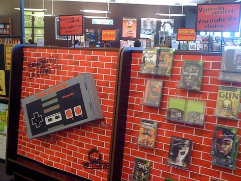 Bookmans Phoenix Video Game Display by Bookmans, via Flickr 90s Library, 90s Classroom, Video Game Display, Passive Programming Library, Game Display, Secret Library, Church Halloween, Data Wall, Game Booth