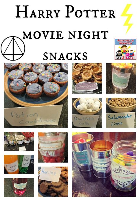 Harry Potter movie marathon, including creative snack ideas and educational activities. @AdventuresinMommydom Snacks Movie Night, Harry Potter Motto Party, Harry Potter Treats, Disney Movie Night Food, Harry Potter Snacks, Disney Movie Night Dinner, Harry Potter Movie Night, Peter Pan Movie, Harry Potter Marathon