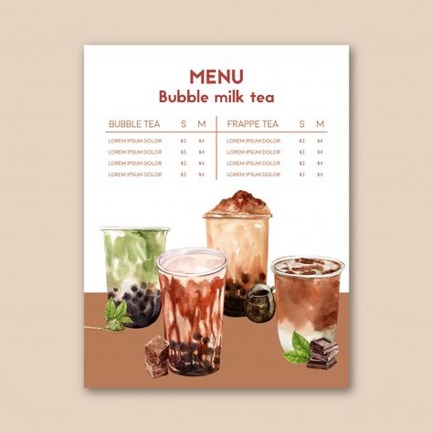 Milk Tea Background, Milk Tea Menu, Bubble Tea Menu, Menu Design Inspiration, Bubble Tea Shop, Pearl Tea, Menu Layout, Menu Design Template, Bubble Milk Tea