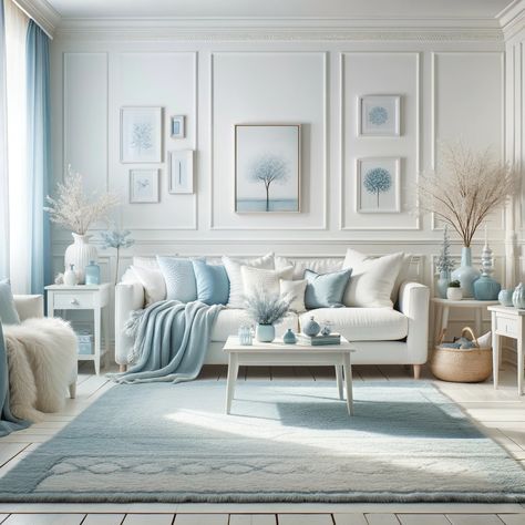 sky blue and white living room Tiffany Blue Rooms, Bedroom Interior Colour, Small Living Dining, Light Blue Living Room, Pastel Interior Design, Living Room Panelling, Victorian House Interiors, Blue And White Living Room, Blue Interior Design