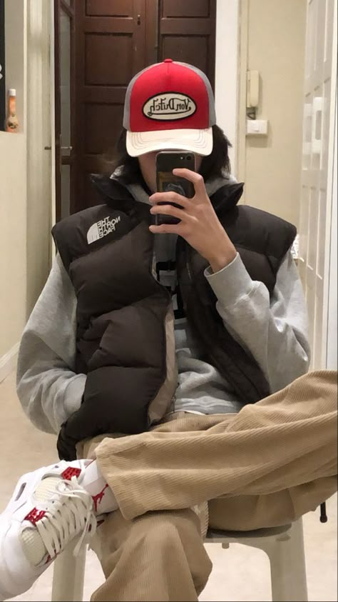 Style, fashion, mode, outfitinspo, wallpaper, vibes, brown, beige, vibes, northfacebrown, hat, malesfashion, core Puffer Vest Fits Men, Northface Vest Outfit Men, Northface Puffer Outfits, Northface Vest Outfit, How To Style A Puffer Vest, Northface Outfit, Boys Vest Outfit, Puffer Vest Outfit Men, Brown Puffer Vest Outfit