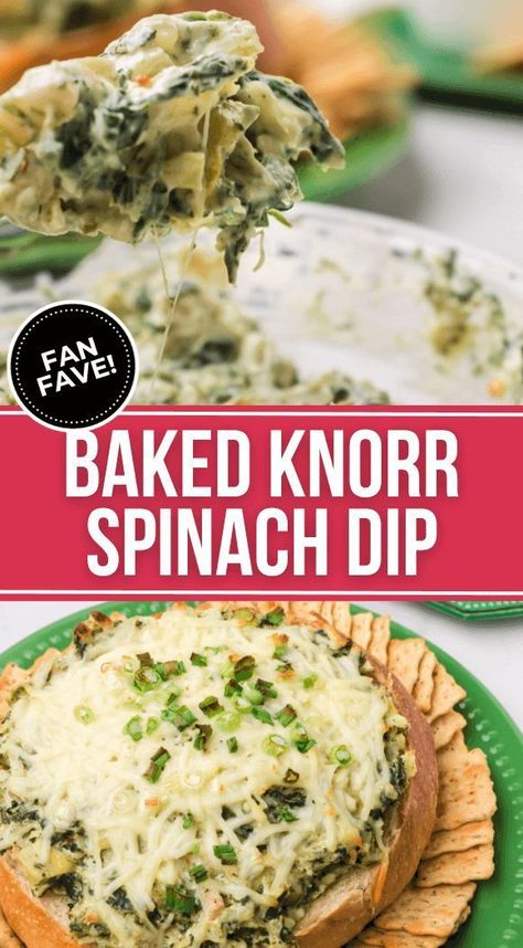 If you need a quick and easy warm appetizer for parties, you have to try this baked Knorr spinach dip! This creamy dip recipe is easy to make and sure to be the star of your party spread. Perfect for game day or having friends over! Bread Bowl Spinach Dip, Creamed Spinach Dip, Spinach Dip Bread Bowl, Cheese Spinach Dip, Warm Spinach Dip, Dip For Parties, Bread Bowl Dip, Baked Spinach Dip, Knorr Spinach Dip