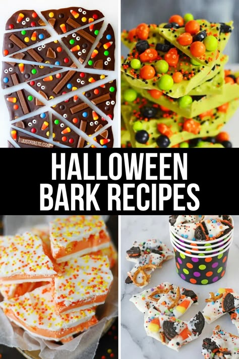 8 Halloween Candy Bark Recipes Boo Bark Recipe, Halloween Cracker Bark, Halloween Bark Candy, Boo Bark, Halloween Candy Bark Recipes, Homemade Halloween Candy, Spooky Sleepover, Halloween Chocolate Bark, Halloween Candy Ideas