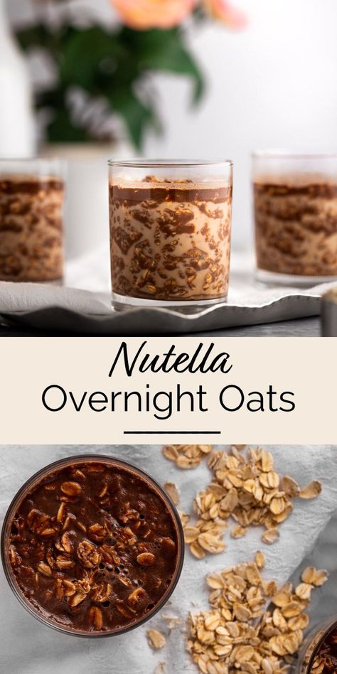 Easy nutella overnight oats are a simple, delicious hazelnut breakfast idea. Quick to meal prep in advance for ready-to-go breakfasts throughout the week. Healthy Recipes With Nutella, Ready To Eat Breakfast Ideas, Ready Made Breakfast Ideas, Simple And Fast Breakfast Ideas, Nutella Overnight Oats Recipes, Overnight Oat Toppings, Sweet Overnight Oats Recipe, Overnight Oats Recipe Nutella, Creative Overnight Oats