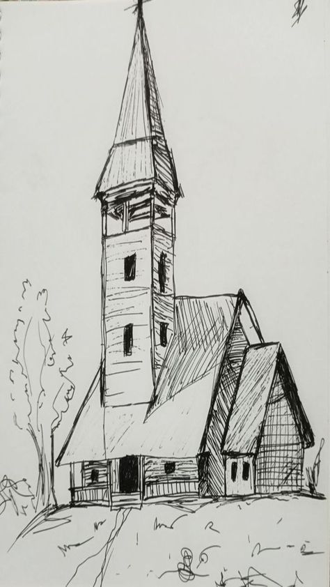 Church Drawing Sketch, Dibujo Simple, Architecture Drawing Sketchbooks, Building Sketch, Building Drawing, Music Drawings, Architecture Sketchbook, Architecture Design Sketch, Meaningful Drawings