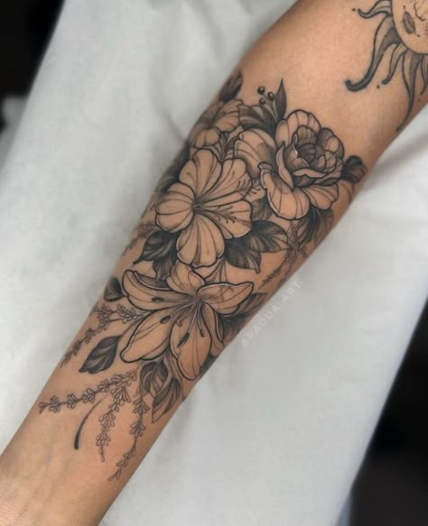 Mixed Floral Tattoo, Wildflower Tattoo Forearm, Cheeky Tattoos, Inside Of Arm Tattoo, Fingerprint Tattoos, Sketchy Tattoo, Arm Sleeve Tattoos For Women, Quarter Sleeve Tattoos, Tattoos For Women Half Sleeve