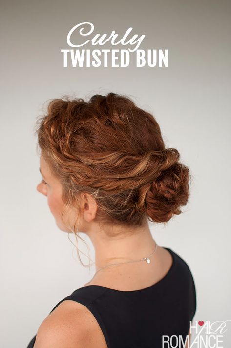 Curly hair tutorial - Easy twisted bun hairstyle - Hair Romance Hair Romance Curly, Twist Pony, Pineapple Hairstyle, Curly Hair Headband, Simple Updos, Twisted Bun, Braided Headband Hairstyle, Medium Hair Braids, Curly Bun Hairstyles