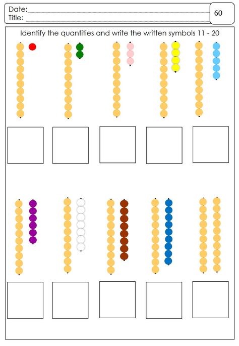 Quantities and written symbols 11-12 Montessori Math Worksheets, Montessori Worksheets, Math Worksheets For Kindergarten, Montessori Math Activities, Montessori Curriculum, Preschool Montessori, Montessori Printables, Montessori Lessons, Preschool Math Worksheets