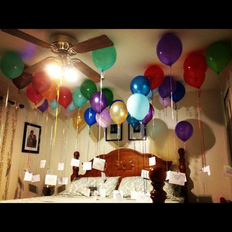 Love this, so sweet!   Birthday ideas for husband .. Gave this to him on his 38th birthday.. 38 balloons with 38 messages of why I love him. So doing this!! 38 Birthday Ideas For Men, 33rd Birthday Ideas For Him, 33 Birthday Ideas, 33rd Birthday Ideas, Birthday Decor For Husband, Birthday Ideas For Husband, 38 Birthday, Birthday Ideas For Men, Birthday Message For Husband