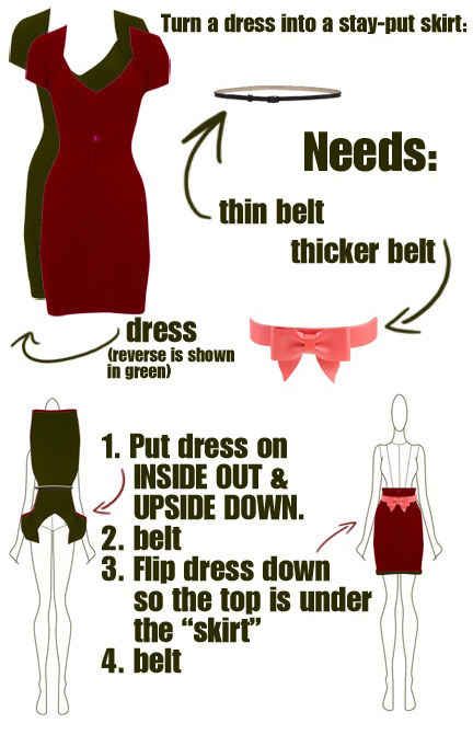 How to turn a dress into a skirt: | 22 Fashion Infographics You Need In Your Life Fashion Infographic, Sewing Dress, Diy Vetement, Lularoe Styling, Zooey Deschanel, A Skirt, How To Turn, Clothing Ideas, Dressed Down