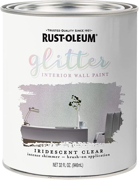 Amazon.com: Rust-Oleum 323860 Glitter Interior Wall Paint, 32 Fl Oz (Pack of 1), Iridescent Clear : Everything Else Best Ceiling Paint, Glitter Accent Wall, Glitter Interior, Paint For Walls, Glitter Paint Additive, Glitter Paint For Walls, Painted Trays, Interior Wall Paint, Glitter Wall