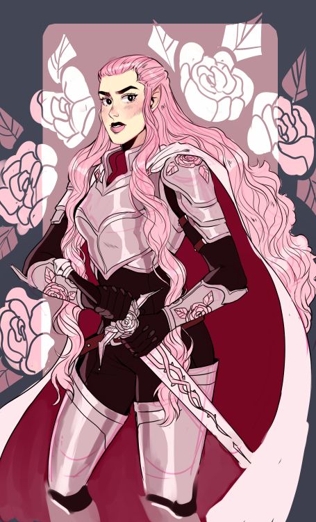 pricklyalpaca:This is Rose she got that long hair Pink Dnd Character, Pricklyalpaca Art, Feminine Armor, Prickly Alpaca, Decora Art, Barbie Cosplay, Magical People, Dnd Inspiration, Art Concepts