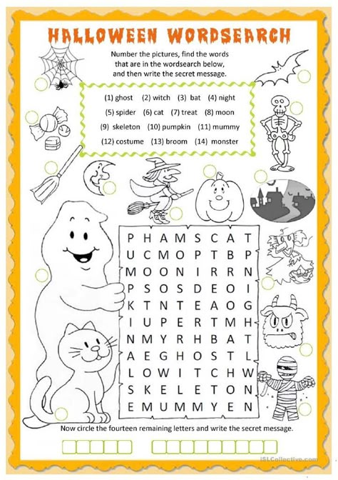 Esl Halloween Worksheets, Halloween Worksheets Free Printable, Halloween Worksheets Free, Halloween Worksheet, Halloween Lesson, Halloween Word Search, Free Printable Halloween, Halloween Worksheets, Halloween Classroom