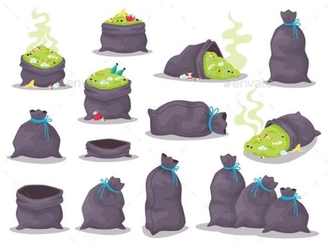 Set of Trash Bags with Smelly Garbage Bag Illustration, Garbage Bag, Trash Bag, Digital Art Anime, Prop Design, Trash Bags, Cartoon Style, Cozy Fall, Cartoon Styles