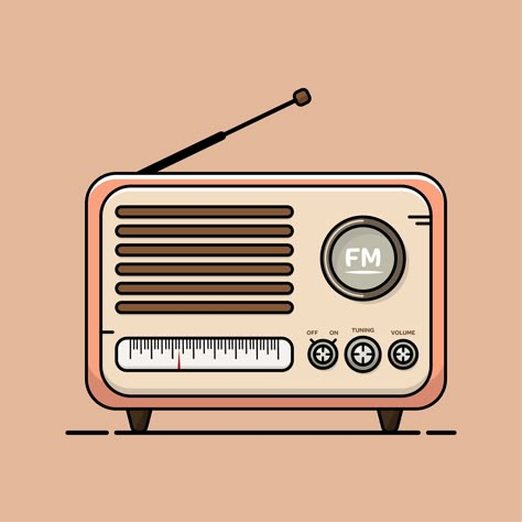 Retro Radio Drawing, Old Radio Drawing, Retro Radio Aesthetic, Vintage Radio Illustration, Radio Cartoon, Radio Aesthetic, Radio Illustration, Speaker Drawing, Radio Drawing