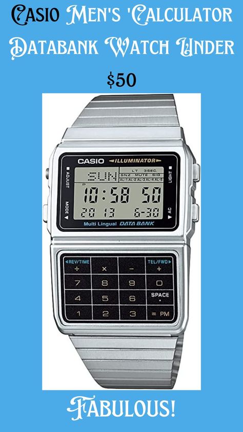 Casio Men's Calculator Databank Watch Under $50 Stop Watch, Leap Year, Days And Months, Character Names, Casio Watch, Wrist Watches, Silver Man, Calculator, Silver Tone