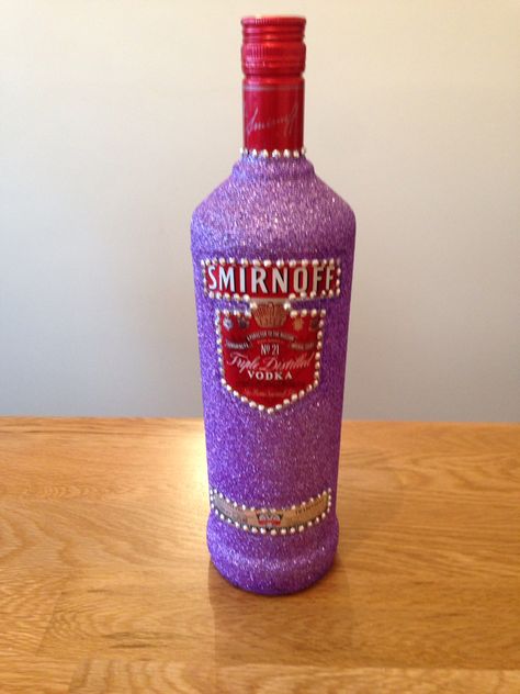 Vodka Bottle Craft, Decorated Vodka Bottle, It's My Birthday 20, Glittered Bottles Alcohol, Bedazzled Alcohol Bottle 21st Birthday, Pink Glitter Bottle Diy Alcohol, Whiskey Gifts Basket, Glitter Vodka Bottle, Smirnoff Bottle