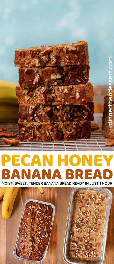 Honey Banana Bread, Banana Bread Honey, Banana Pecan Bread Recipe, Pecan Bread Recipe, Banana Pecan Bread, Sour Cream Banana Bread, Honey Bread, Make Banana Bread, Crunchy Pecans