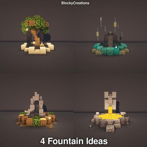 BlockyCreations|Minecraft on Instagram: “Here I’ve got for you my 4 fountain Ideas for your Minecraft world - hope I inspired you 😃 — •Version: 1.16.4 •Shaders: BSL •Resource…” Blockycreations Minecraft, Mincraft Bulds, Minecraft Fountain, Minecraft Decor, Minecraft Building Blueprints, Minecraft Houses Survival, Fountain Ideas, Minecraft World, Minecraft Things