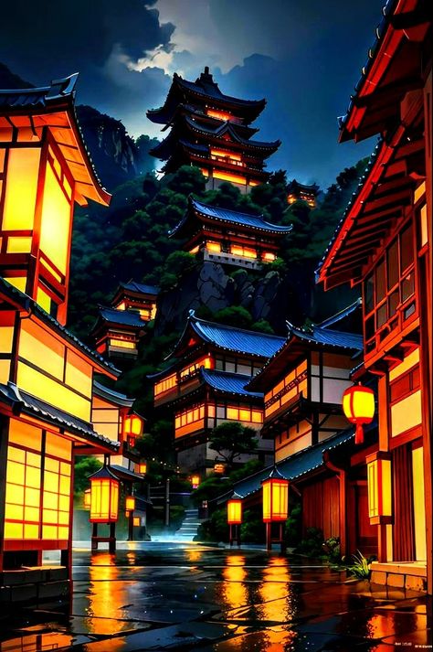 Town Wallpaper, Medieval Japanese, Chinese Picture, Japanese Town, Vintage Art Paintings, Japanese Wallpaper Iphone, Japanese Pop Art, Perspective Drawing Architecture, Anime City