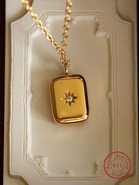 A Beautiful Women's Daily/party High-end Jewelry Accessory 24k Gold Plated Square S925 Sterling Silver Necklace | SHEIN USA Jewelry Business, Sterling Silver Necklace, Maternity Bag, Sterling Silver Necklaces, Pendant Necklaces, Women Clothes Sale, Jewelry Watches, Jewelry Accessories, Silver Necklace