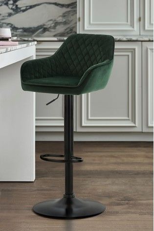 Opulent Velvet Bottle Green Hamilton Adjustable Black Leg Bar Stool Kitchen Breakfast Bar Stools, Velvet Bar Stools, Green Bar Stools, Showroom Ideas, Bar Stools Kitchen Island, Landscaping Diy, Breakfast Bar Stools, Green Bar, Kitchen Showroom