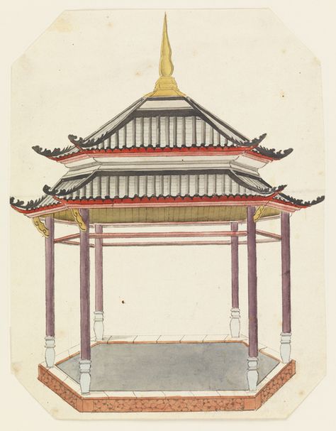 Chinese Pavilion Illustration, Pagoda Watercolor, Tombstone Drawing, Mahjong Room, Chinese Pavilion, Chinoiserie Home, Chinese Pagoda, Botanical Flowers Print, Chinoiserie Art