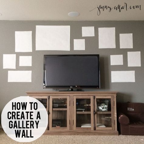 Step-by-step tips on how to create a gallery wall in your own home. - http://jennycollier.com/how-to-create-a-gallery-wall/ Farmhouse Playroom, Tv Gallery Wall, Decor Around Tv, Flat Screen Tv, Tv Wall Decor, Diy Ikea Hacks, Tv Wall Design, Wall Gallery, A Tv