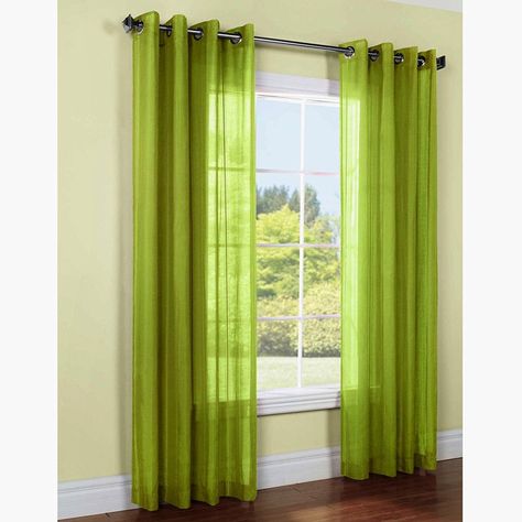 2 PANEL MIRA SOLID LIME GREEN SEMI SHEER WINDOW FAUX SILK ANTIQUE BRONZE GROMMETS CURTAIN DRAPES 55 WIDE X 84" LENGTH - Walmart.com Lime Green Curtains, Green Curtains Bedroom, Green Sheer Curtains, Curtains Ideas, Sheer Curtain Panels, Green Curtains, Bronze Lighting, Outdoor Cushions And Pillows, Green Rooms